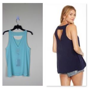 Chaser  Silk Basics Vent Back Aqua Flounce Tank.